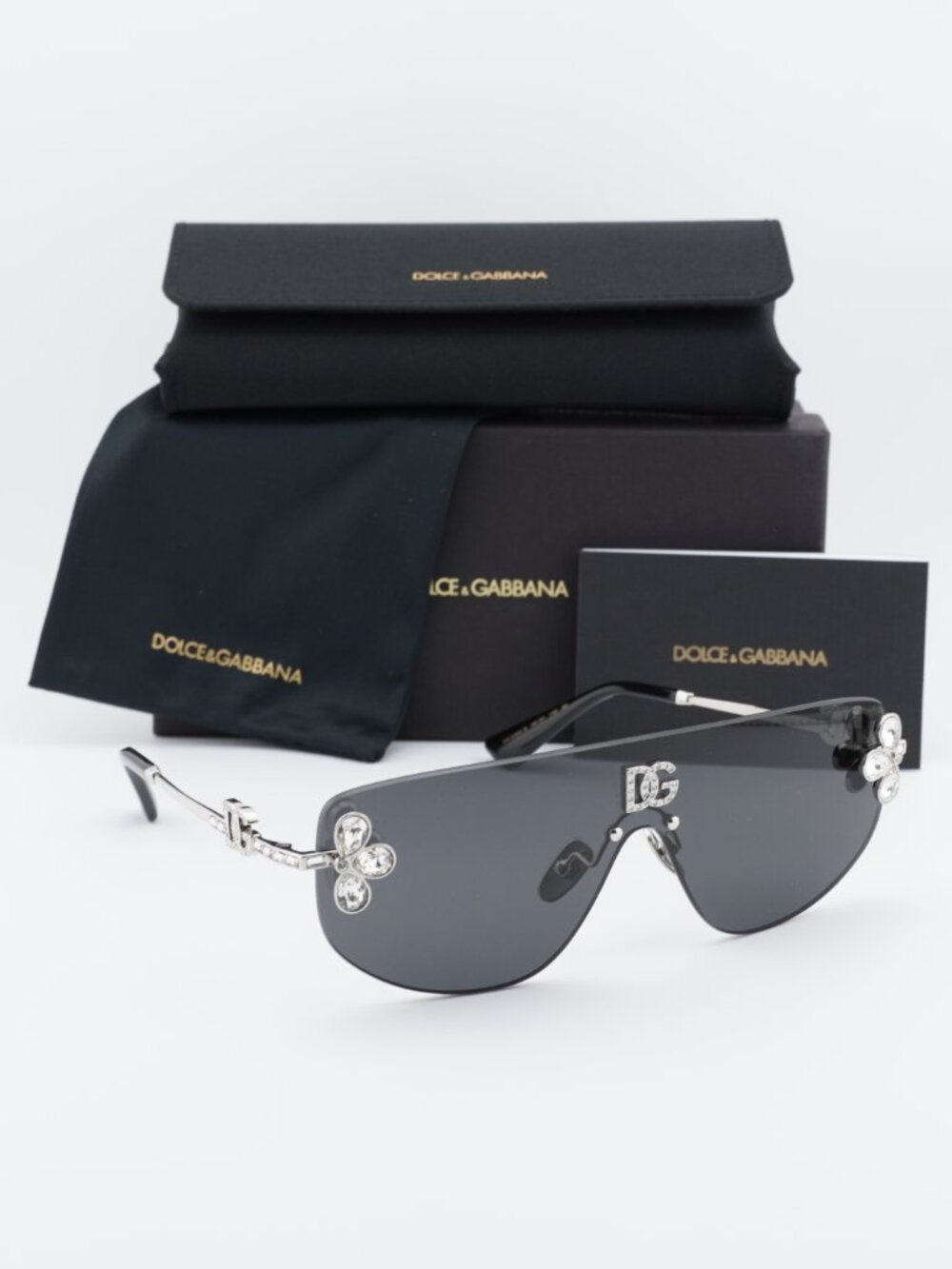 Dolce & Gabbana DG2333B 05/87 Shield Sunglasses - Silver with White Stone\Grey - Picture 4 of 10